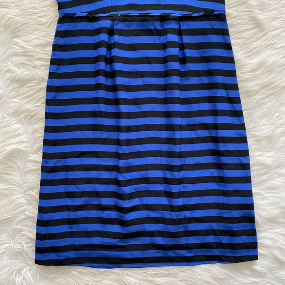 Garnet Hill Black Blue Striped Silk Modest Dress - Picture 3 of 7